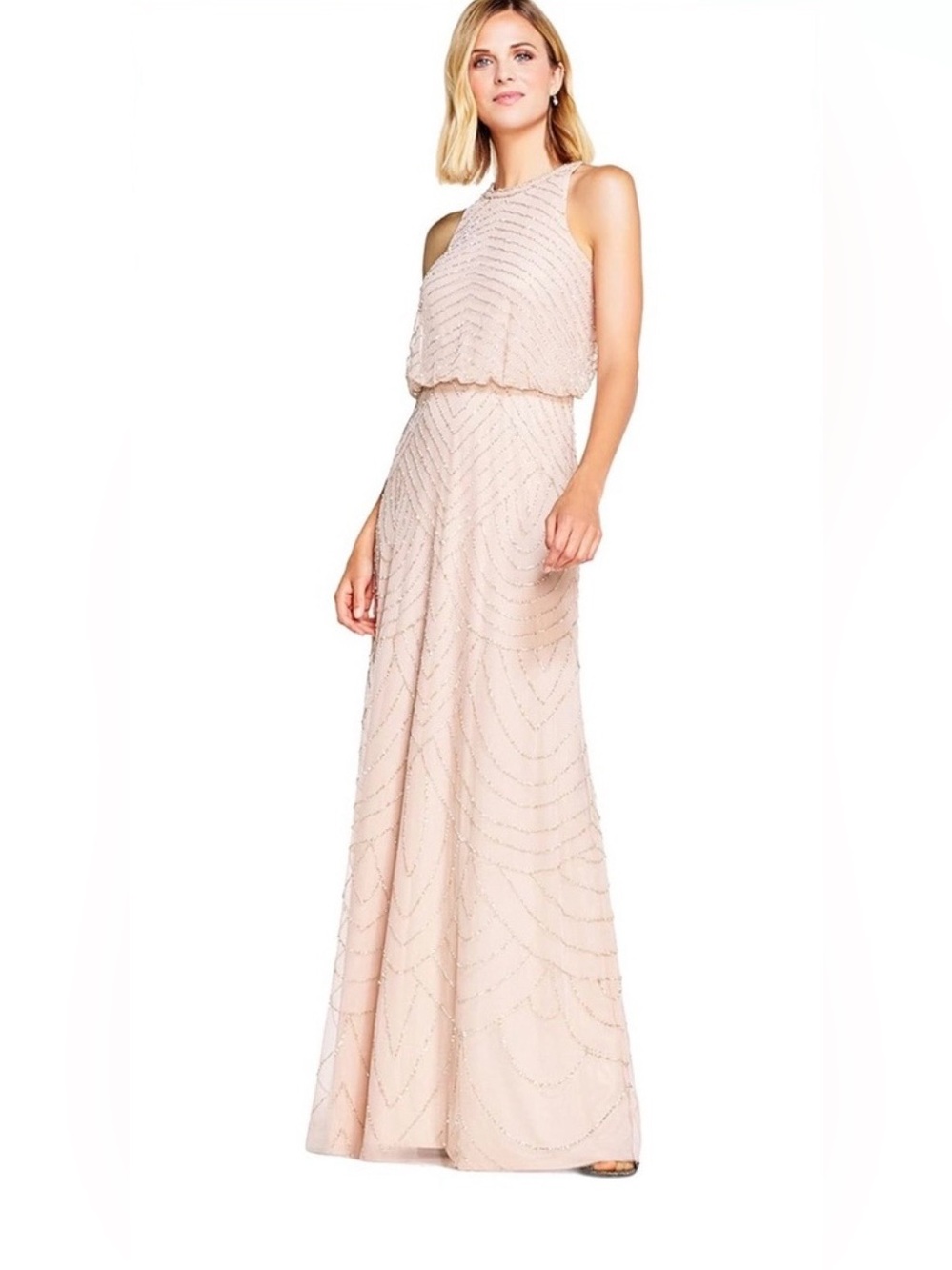 ADRIANNA PAPPEL - Blush Beaded Evening Gown